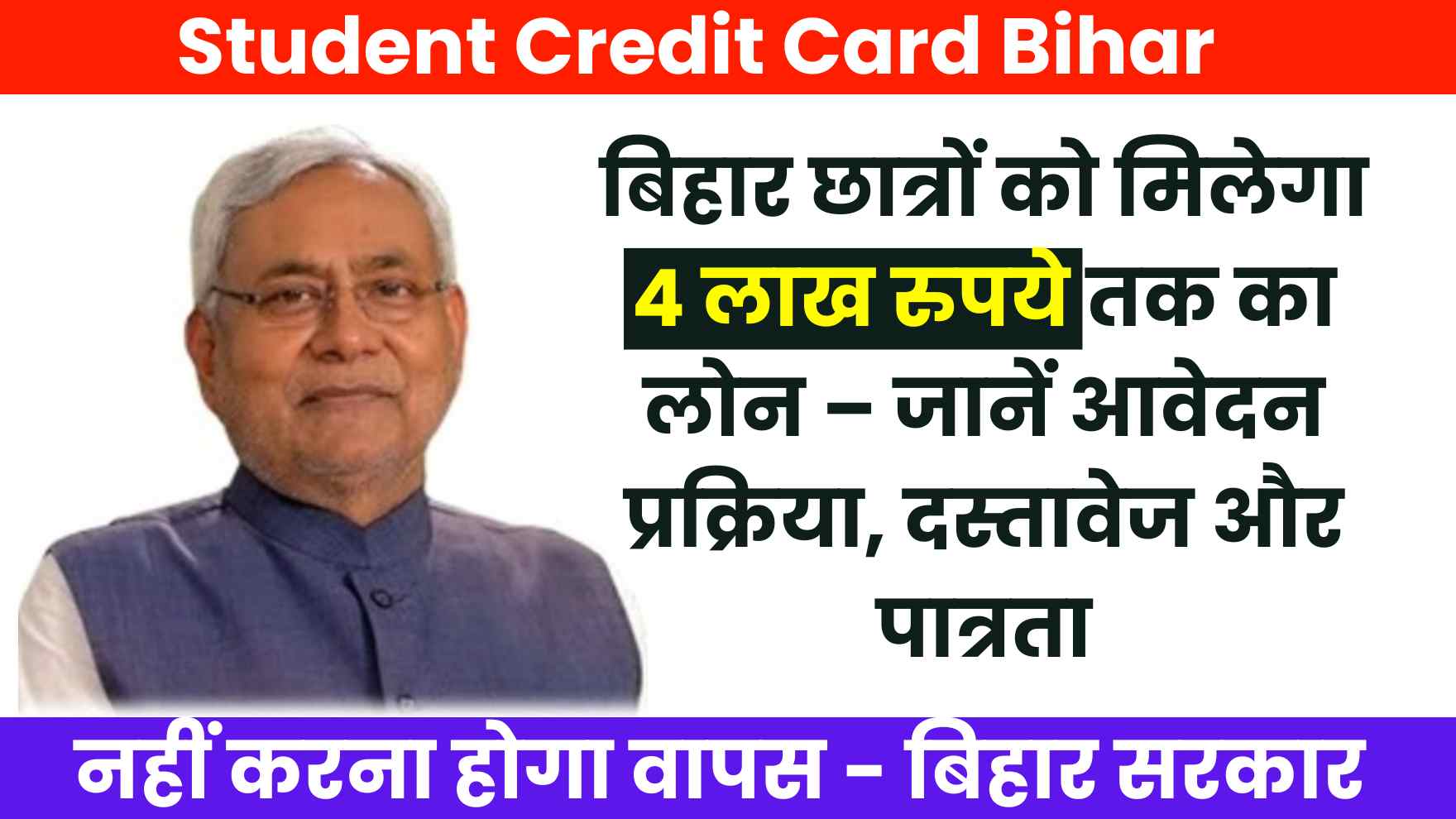 Student Credit Card Bihar - बिहार छात्रों को मिलेगा 4 लाख रुपये तक का लोन – जानें आवेदन प्रक्रिया, दस्तावेज और पात्रता
